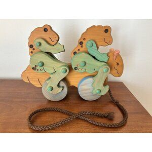 Lark Toys Wooden Pull Toy Twin Frogs Cycling